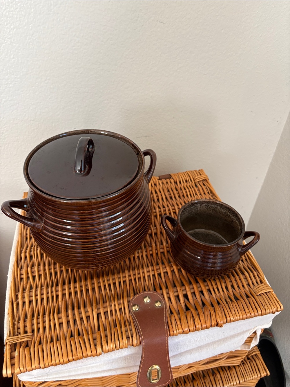 Brown Ceramic Soup Tureen with Matching Sugar Bowl - Home Kitchen Crate &Barrel